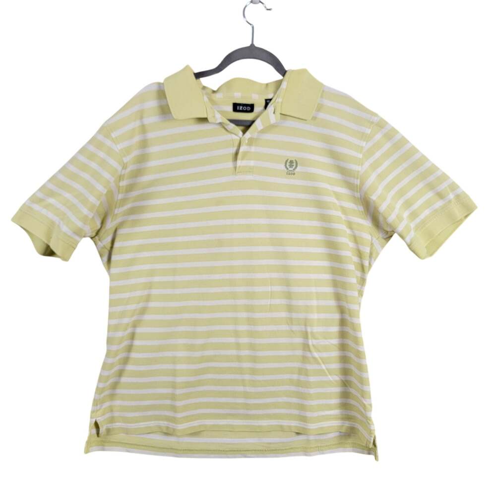 IZOD Striped Polo Shirt Mens XL Yellow White Horizontal Stripe Short Sleeve